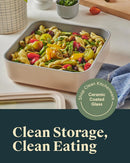 Large Ceramic Coated Glass Food Storage Container - Cream