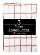 Ritz Mocha Cotton Check Kitchen Towel 3 pk, Pack of 3