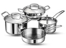 Vinod Classic Deluxe Stainless Steel Cookware Combo Set of 4 Pcs | Saucepan, Saucepot, Kadhai and Frypan | Extra Deep, Riveted Handles | Induction Base
