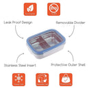 Stainless Steel Divided Bento Snack Box - Blue