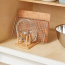Wood 4 Slot Cutting Board/Pan Lid Organizer Yellow