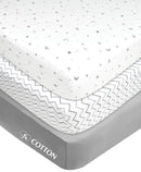 Fitted Mini Crib Sheets 3 Pack - Grey Star/Zigzag