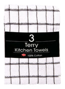 Ritz Black Cotton Check Kitchen Towel 3 pk, Pack of 3