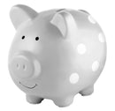 Ceramic Piggy Bank - Gray with White Polka Dots