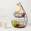 2-Tier Fruit Basket with Banana Hanger - Black