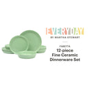 Everyday Faretta Green 12-Piece Fine Ceramic Dinnerware Set