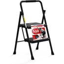 Folding Step Ladder with Wide Anti-Slip Pedal - Black