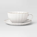 Stoneware Tea Cup with Saucer - Gold Rim