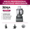 Ninja Professional 850W 9-Cup Food Processor - BN601: Stainless Steel, 3 Speeds, Mix, Chop, Slice, Shred, Puree, Dishwasher Safe