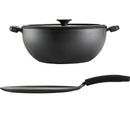 3-piece Cast Iron 7-quart Deep Kadai & Flat Tawa Cookware Set