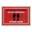 Apache Mills Message Floor Mats, 24 X 36, Red/Black, "Maintain Social Distance Stand Here" - APH3984528792X3