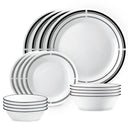 16pc Vitrelle Brasserie Dinnerware Set: Geometric Pattern, Service for 4, Includes Plates & Bowls, Dishwasher-Safe