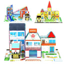 150pc Magnetic Tile Building Set - School Police Station and Hospital Theme