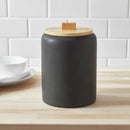 Large Stoneware Tilley Food Storage Canister with Wood Lid - Black