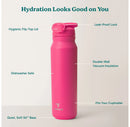 32oz Hydrate Pro Vacuum Insulated Stainless Steel Water Bottle Dark Pink: Dishwasher-Safe, Flip-Top Straw