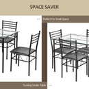 5 Pieces Dining Set With Tempered Glass Top Table and 4 Upholstered Chairs