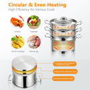 2/3 Tier Stainless Steel Steamer With Handles and Glass Lid-3-Tier
