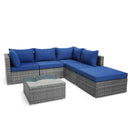 6 Pieces Outdoor Rattan Sofa Set With Seat and Back Cushions-Navy