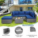 6 Pieces Outdoor Rattan Sofa Set With Seat and Back Cushions-Navy