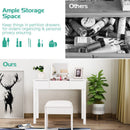Vanity Makeup Dressing Table Set With Flip Top Mirror and Cushioned Stool-White
