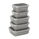 Ceramic Food Storage Set, 5 Containers with Glass Lids, Leak-Free Kitchen Containers (GRAY)