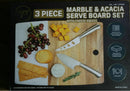 Marble & Acacia Server Board Set with Cheese Knives - 3-Piece Set