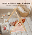 Wooden Play Gym with 9 Sensory Toys, Foldable Baby Play GymFrame Activity Center - Natural Color