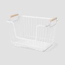Metal Stackable Wire Pantry Basket with Wood Handle