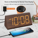 Wooden Digital Alarm Clock for Bedroom – LED Desk Clock with Large Display, USB Port, Adjustable Volume, Dimmer & Snooze, Adapter Powered