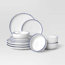 12pc Stoneware Dinnerware Set - Blue Rim