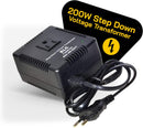 ELC 200 Watt Voltage Converter Transformer Heavy Duty Compact - Step Down - 220/240 to 110/120 Volt - Light Weight - Travel - for Hair Straightener, Toothbrush, TVs, Laptops, Chargers