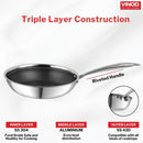 Vinod Nutri-Tech SAS Triply Stainless Steel Fry Pan 26 cm | Honeycomb Pattern Design Inside, Scratch Resistant, Food Safe & PFOA Free