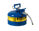 Justrite 2.5 Gallon, 5/8" Metal Hose, Steel Safety Can for Kerosene, Type II, AccuFlow™, Blue (7225320)