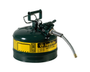 Justrite 2.5 Gallon, 5/8" Metal Hose, Steel Safety Can for Oil, Type II, AccuFlow™, Green (7225420)