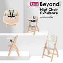 Wooden High Chair with Tray - Natural Wood - Dove Grey Cushion