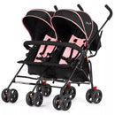 Volgo Twin Umbrella Stroller in Pink, Lightweight Double Stroller for Infant & Toddler, Compact Easy Fold, Large Storage Basket, Large and Adjustable Canopy
