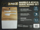 Marble & Acacia Server Board Set with Cheese Knives - 3-Piece Set