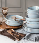 Blue Linen Round Stoneware 16-Piece Dinnerware Set