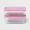 4-Piece Rectangular Glass Food Storage Container Set - Pink