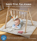 Wooden Play Gym with 9 Sensory Toys, Foldable Baby Play GymFrame Activity Center - Natural Color