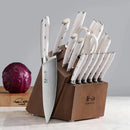 Alps Series German Steel Forged 17-Piece Knife Block Set, Acacia (White)