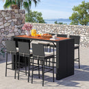 7 Pieces Patio Rattan Bar Set With Seat Cushions for Porch Yard Garden