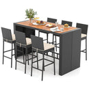 7 Pieces Patio Rattan Bar Set With Seat Cushions for Porch Yard Garden