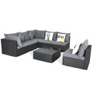 7 Pieces Sectional Wicker Furniture Sofa Set With Tempered Glass Top Coffee Table-Gray
