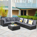 7 Pieces Sectional Wicker Furniture Sofa Set With Tempered Glass Top Coffee Table-Gray