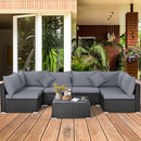 7 Pieces Sectional Wicker Furniture Sofa Set With Tempered Glass Top Coffee Table-Gray