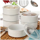 Housewares 6-Piece Microwavable Stoneware Bowl Set with Lids, White