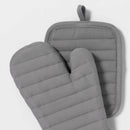 7pc Cotton Kitchen Textile Set Gray - ™: Includes Towels, Pot Holders, Oven Mitts, Dish Cloths