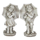 Exhart Resin Stone 18.7 in. Boy and Girl with Umbrella Statue, Pack of 2