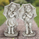 Exhart Resin Stone 18.7 in. Boy and Girl with Umbrella Statue, Pack of 2